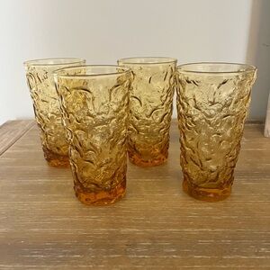 Vtg Anchor Hocking Lido Milano Textured Honey Gold Glass Water Tumblers Set of 4